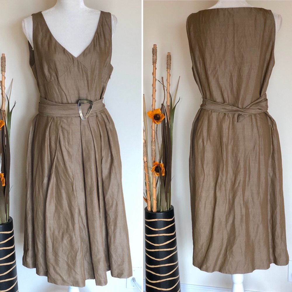 Lafayette 148 | wool blend metallic bronze dress